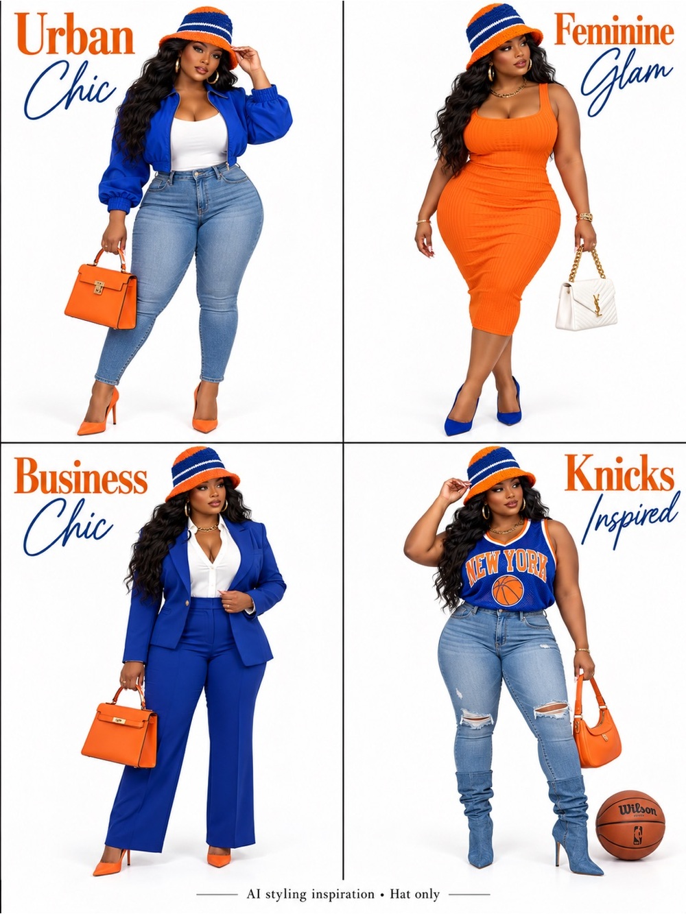 Handmade Crochet Bucket Hat Orange Blue White Knicks Inspired Game Day